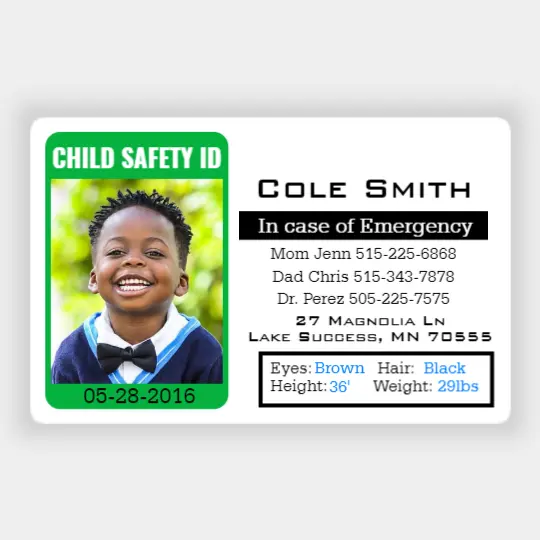 Child safety ID card