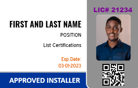 Approved Installer Technician ID Card