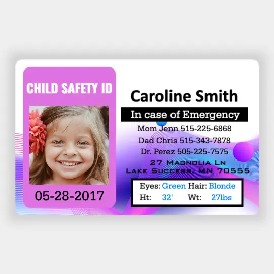 Child Safety ID Cards - 2 Pack Custom Emergency Contact Cards For Kids & Autism