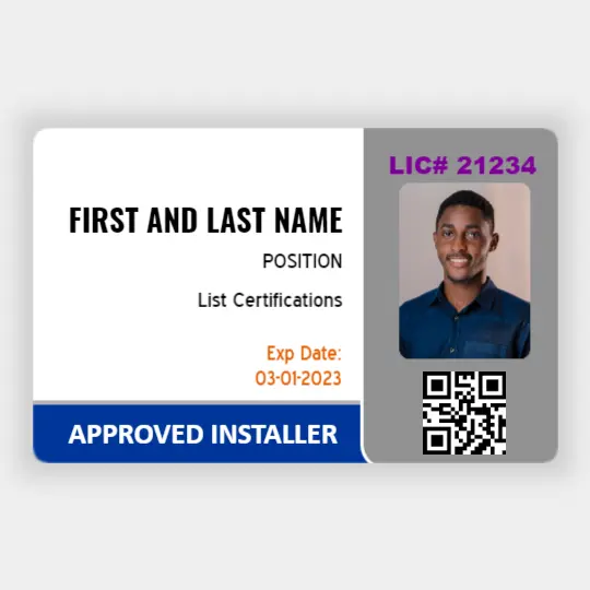 Approved Installer Technician ID Card