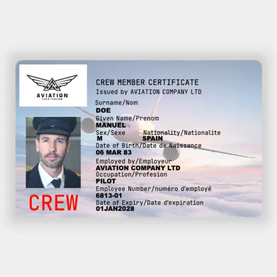 Flight Crew Member Certificate ID Card