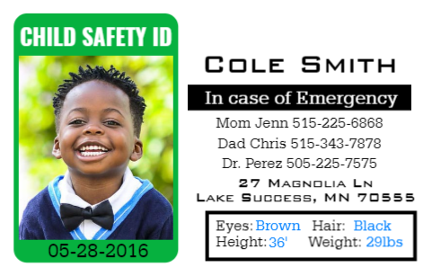 Child safety ID card