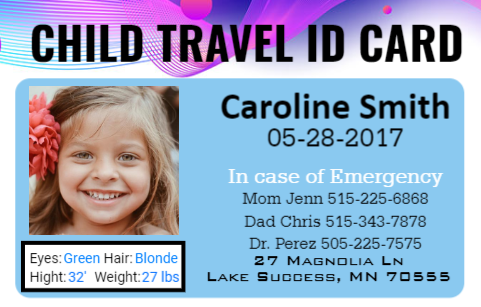 Kids travel card